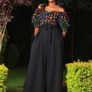 Paintdrop Pant Set - African Print Black Wide leg High Waist
